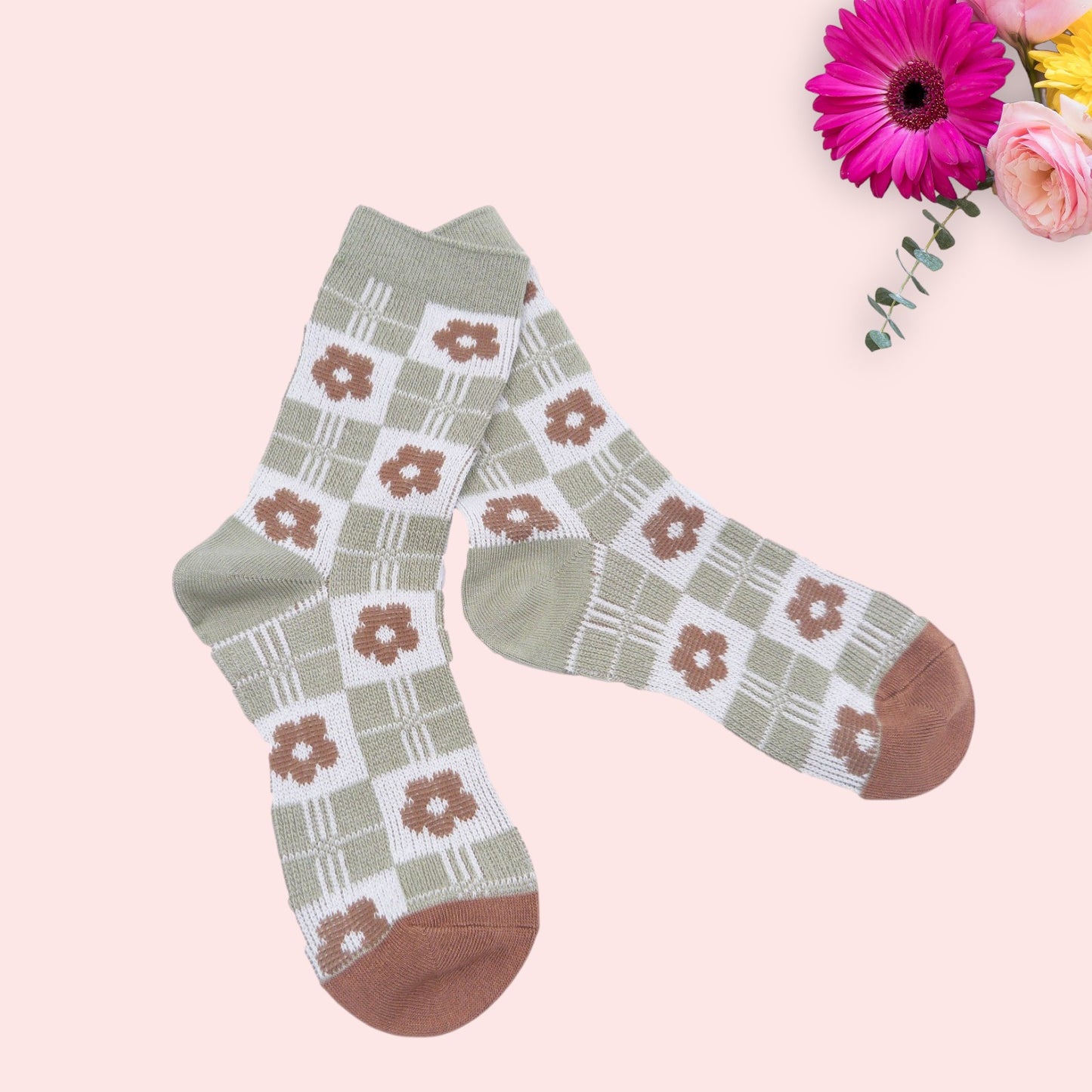 Square & Flower Style Pattern Seamless Socks