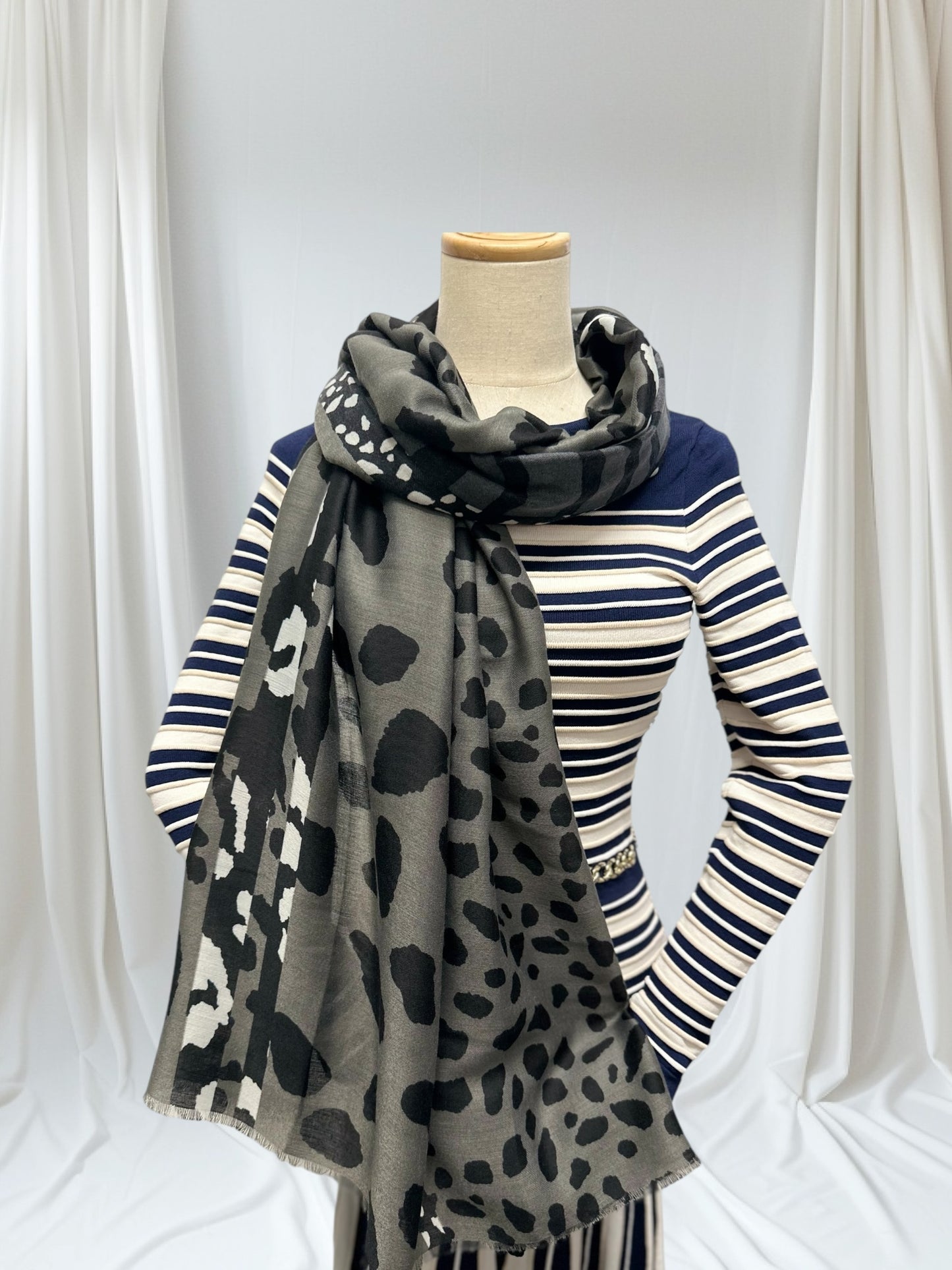 Leopard Print & Striped Bordered Scarf