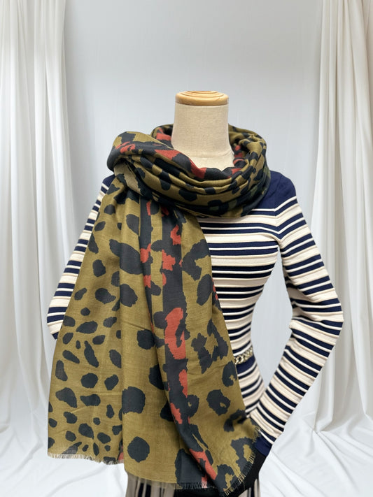 Leopard Print & Striped Bordered Scarf