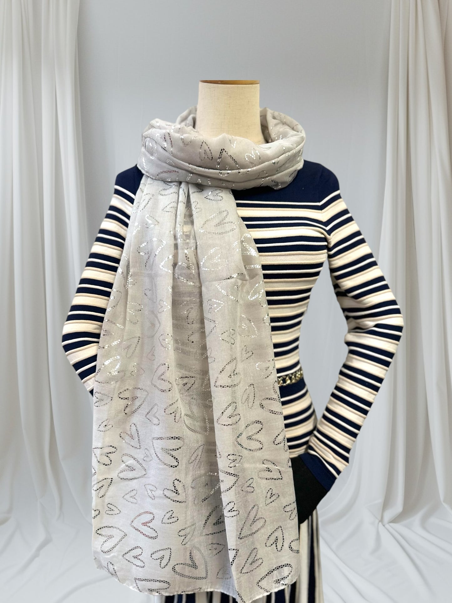 Glitter Foil Heart Print Scarf