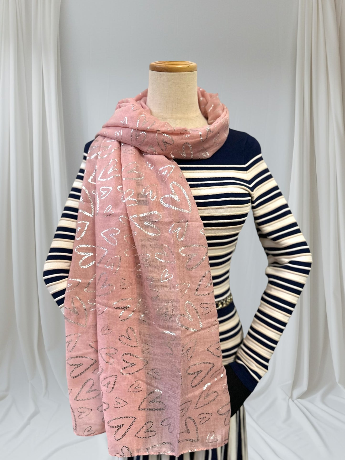 Glitter Foil Heart Print Scarf