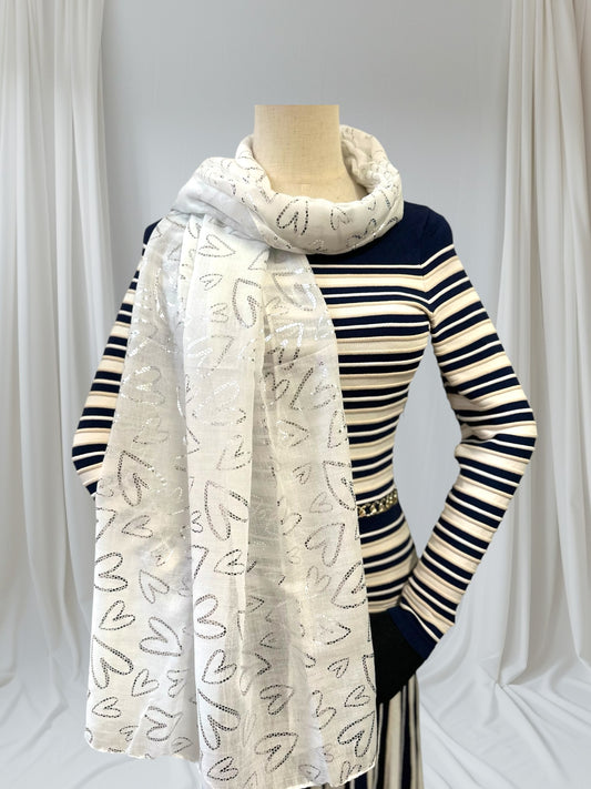 Glitter Foil Heart Print Scarf