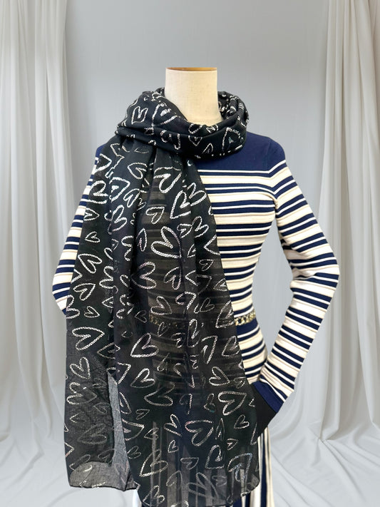 Glitter Foil Heart Print Scarf