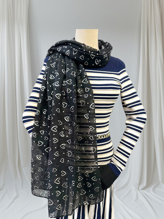 Glitter Foil Heart Print Scarf