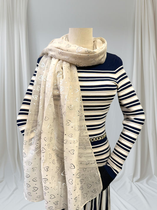 Glitter Foil Heart Print Scarf