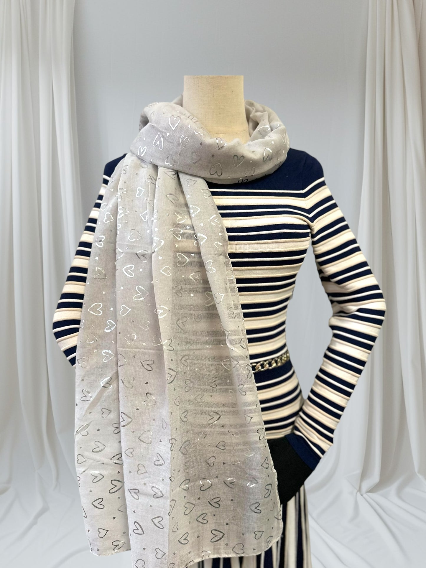 Glitter Foil Heart Print Scarf