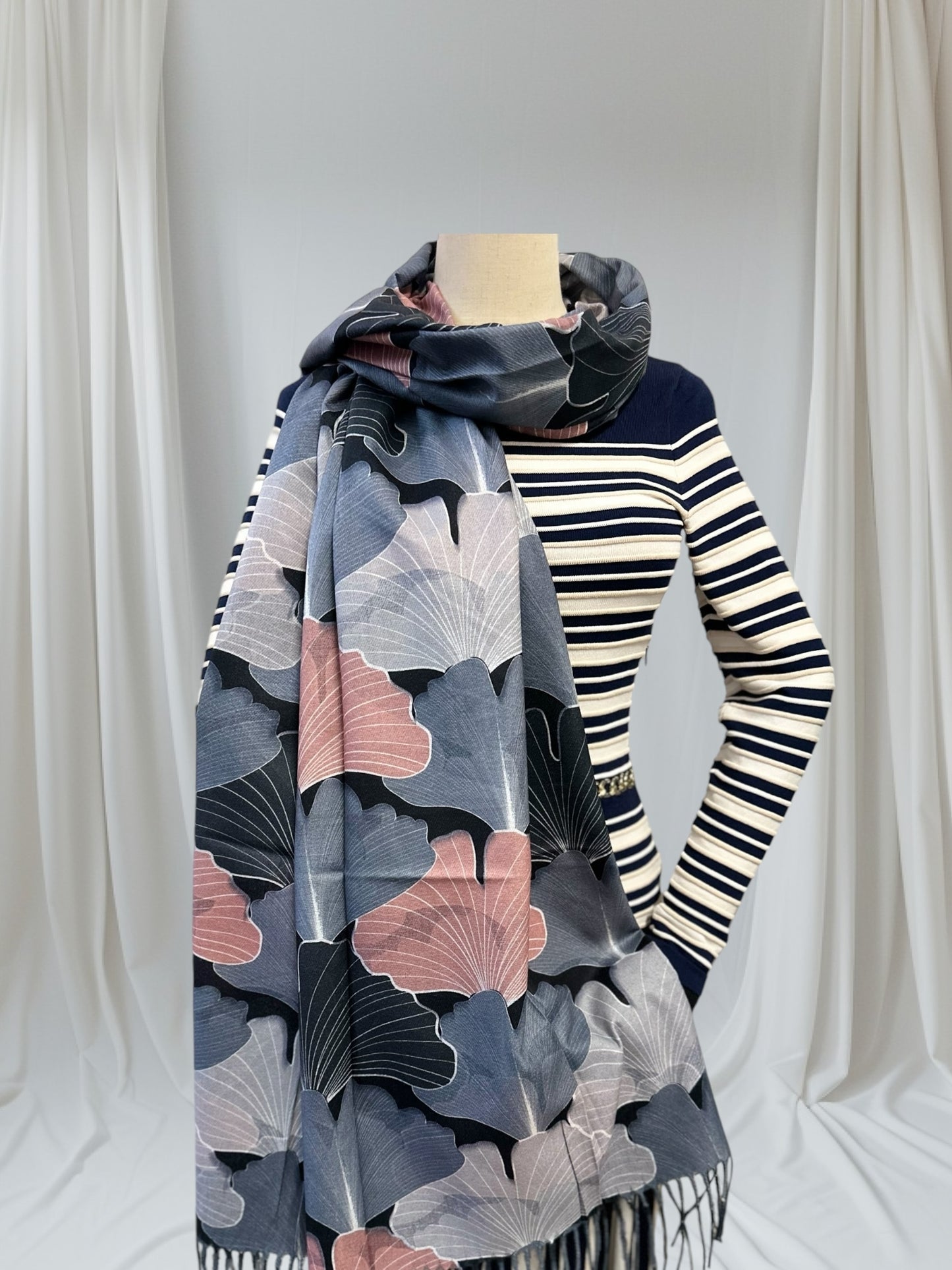 Double Sided Ginkgo Print Pashmina