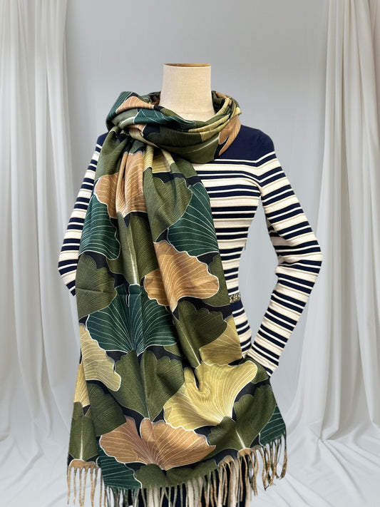 Double Sided Ginkgo Print Pashmina
