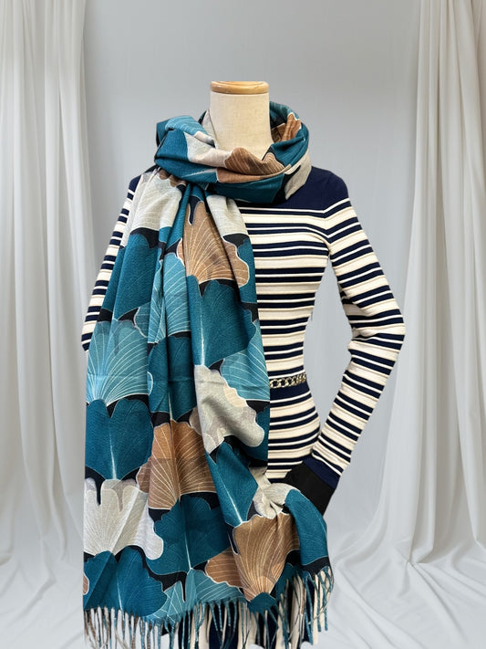 Double Sided Ginkgo Print Pashmina