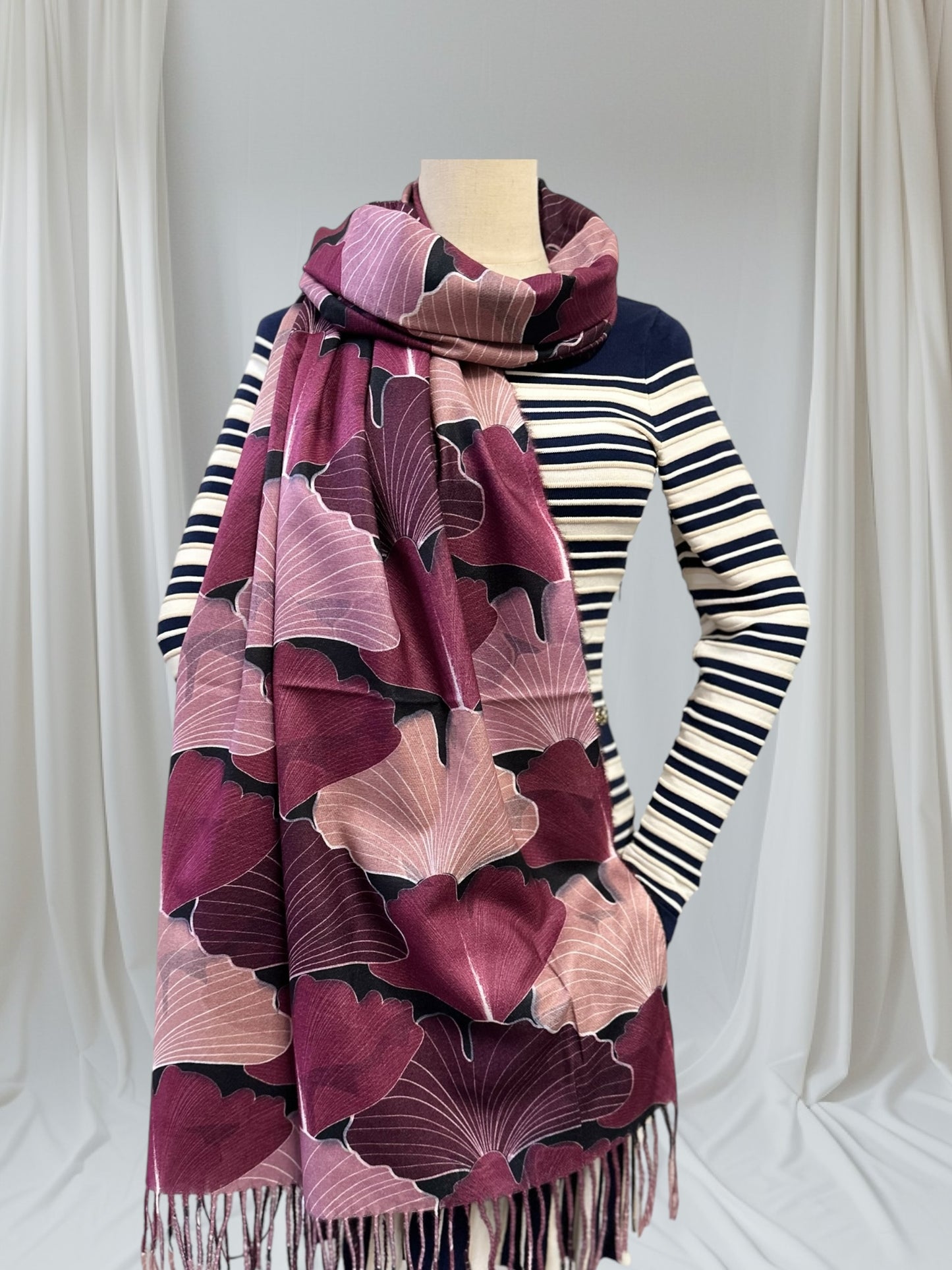 Double Sided Ginkgo Print Pashmina
