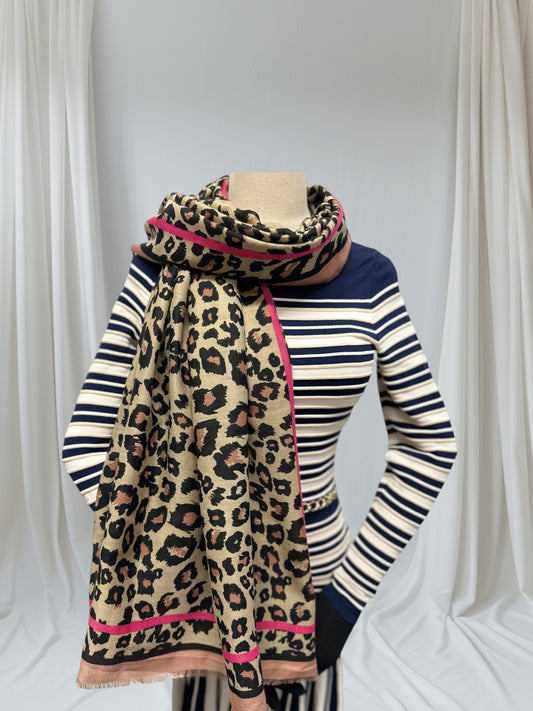 Leopard Print Bordered Scarf