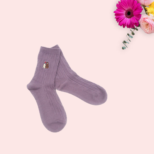 Bears Embroidered -Plain Seamless Socks