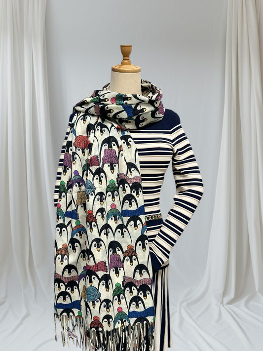 Happy Penguin Cashmere Feel Scarf