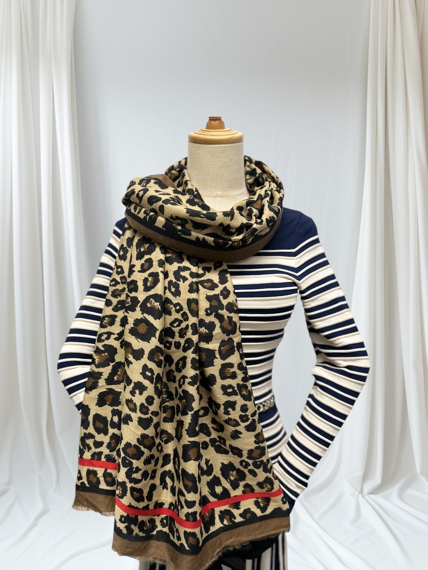 Leopard Print Bordered Scarf