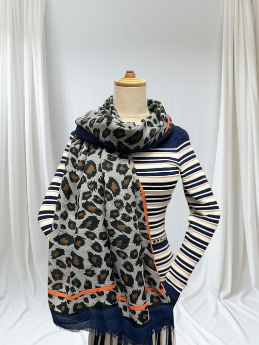Leopard Print Bordered Scarf