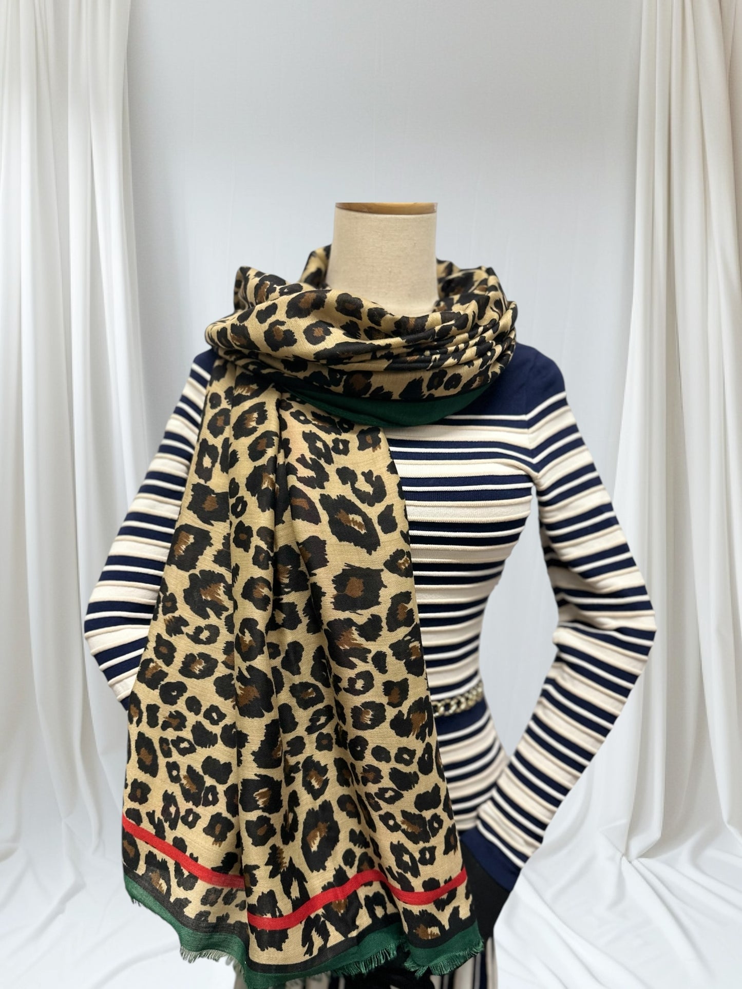 Leopard Print Bordered Scarf