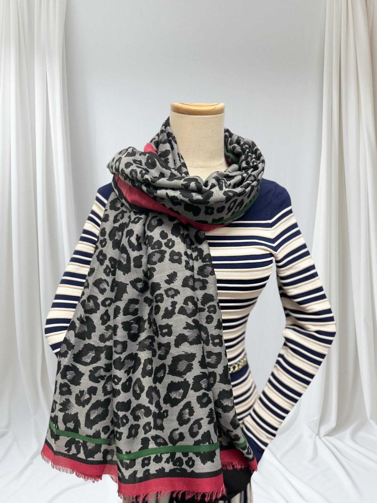 Leopard Print Bordered Scarf
