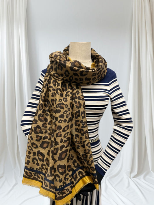 Leopard Print Bordered Scarf