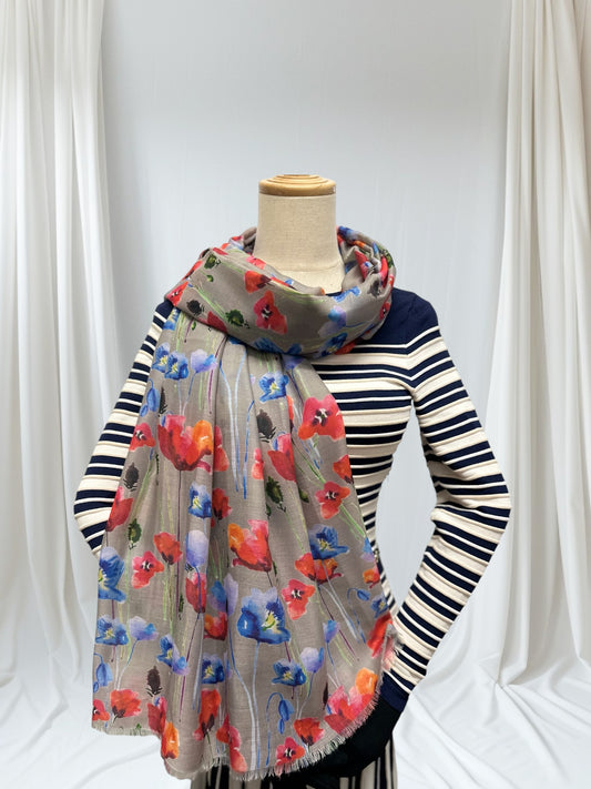 Poppy Flower Print Scarf