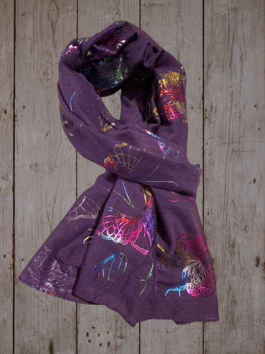Glitter Rainbow Butterfly Print Scarf purple