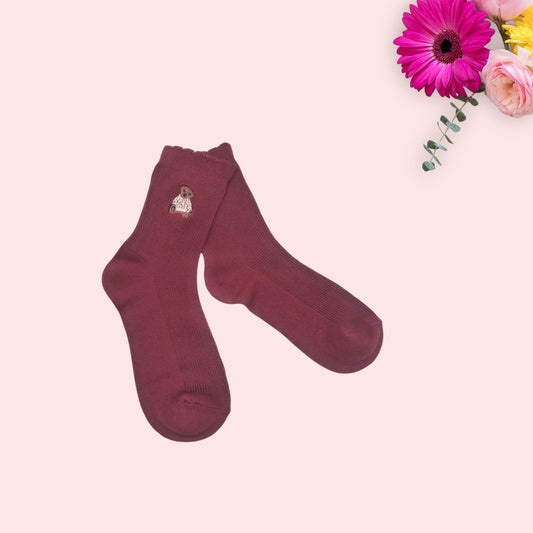 Teddy Bear Embroidered -Plain Seamless Socks