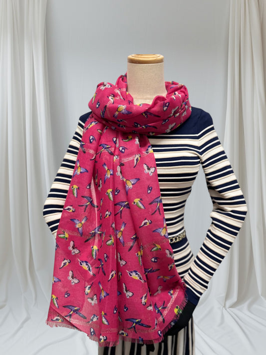 Butterfly And Bird Print Scarf
