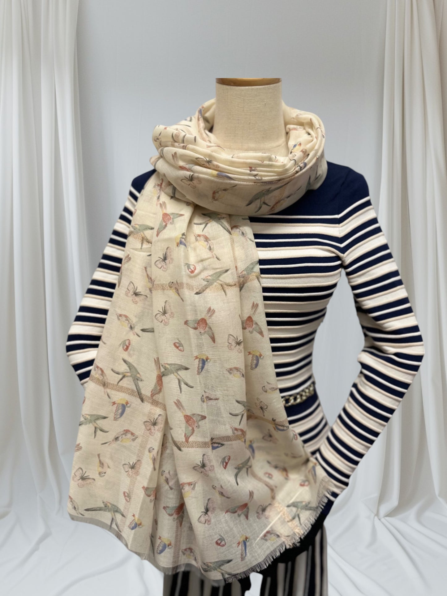 Butterfly And Bird Print Scarf
