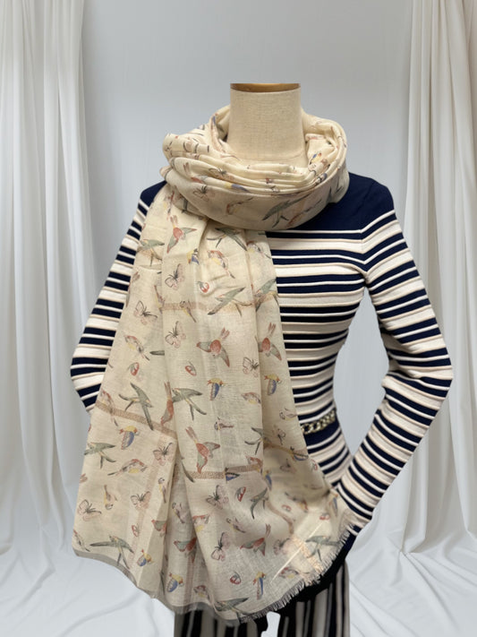 Butterfly And Bird Print Scarf