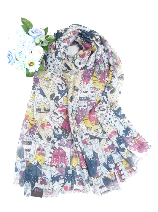 Artistic Style Cat Printed Scarf