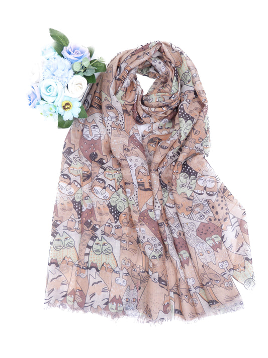 Artistic Style Cat Printed Scarf