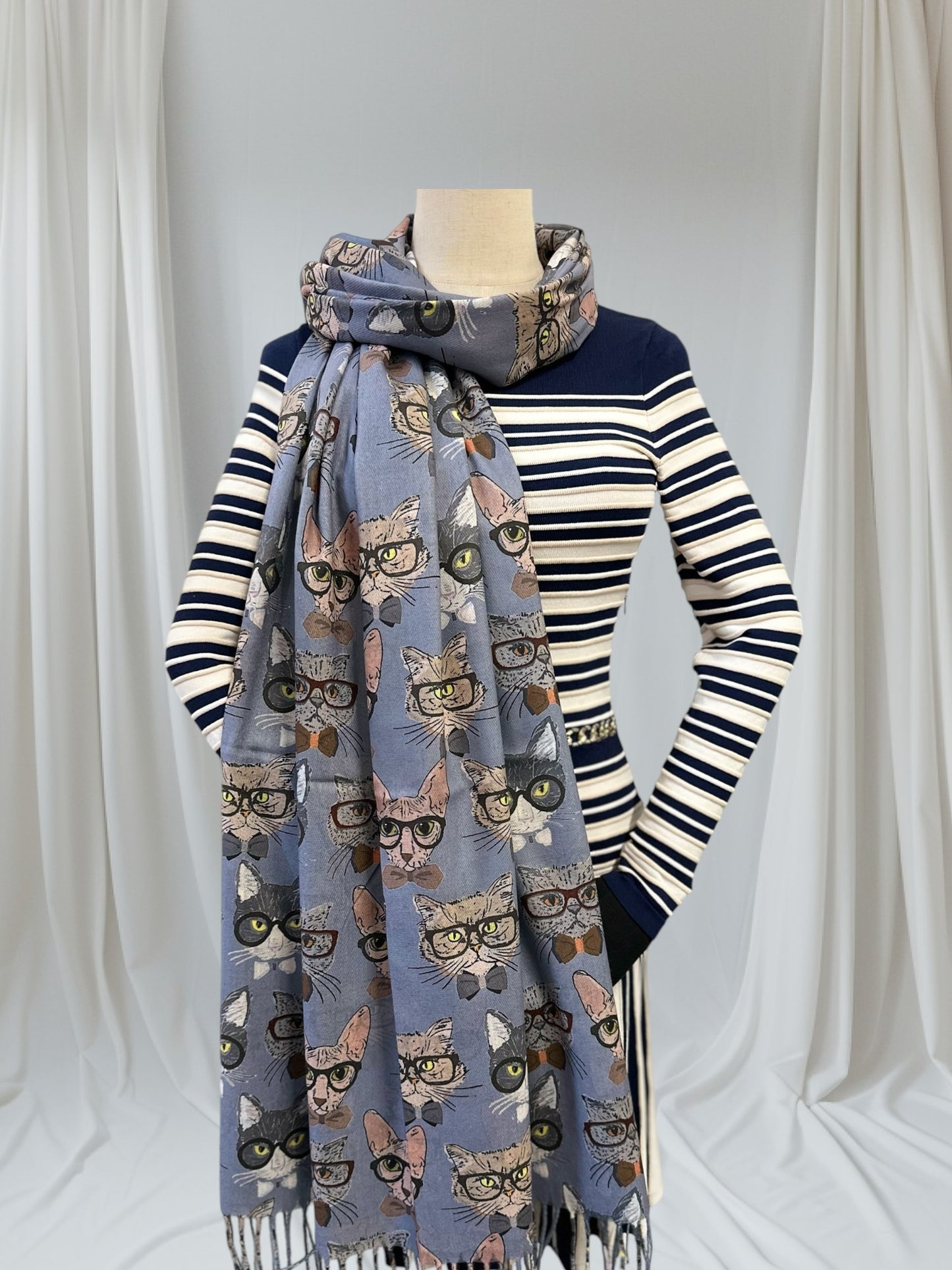 Cute Cat Print Wrap Pashmina Cashmere Feel Scarf
