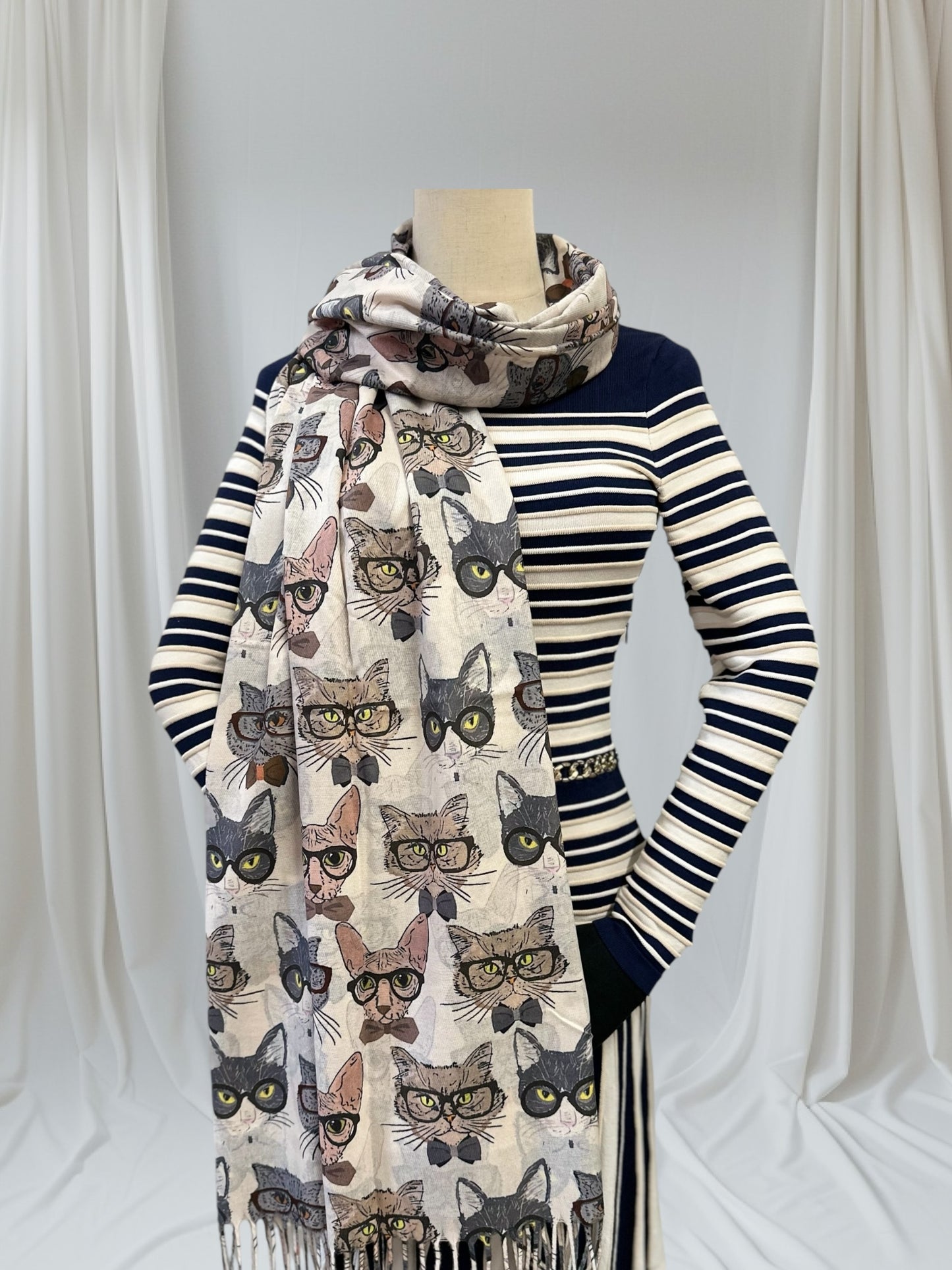 Cute Cat Print Wrap Pashmina Cashmere Feel Scarf