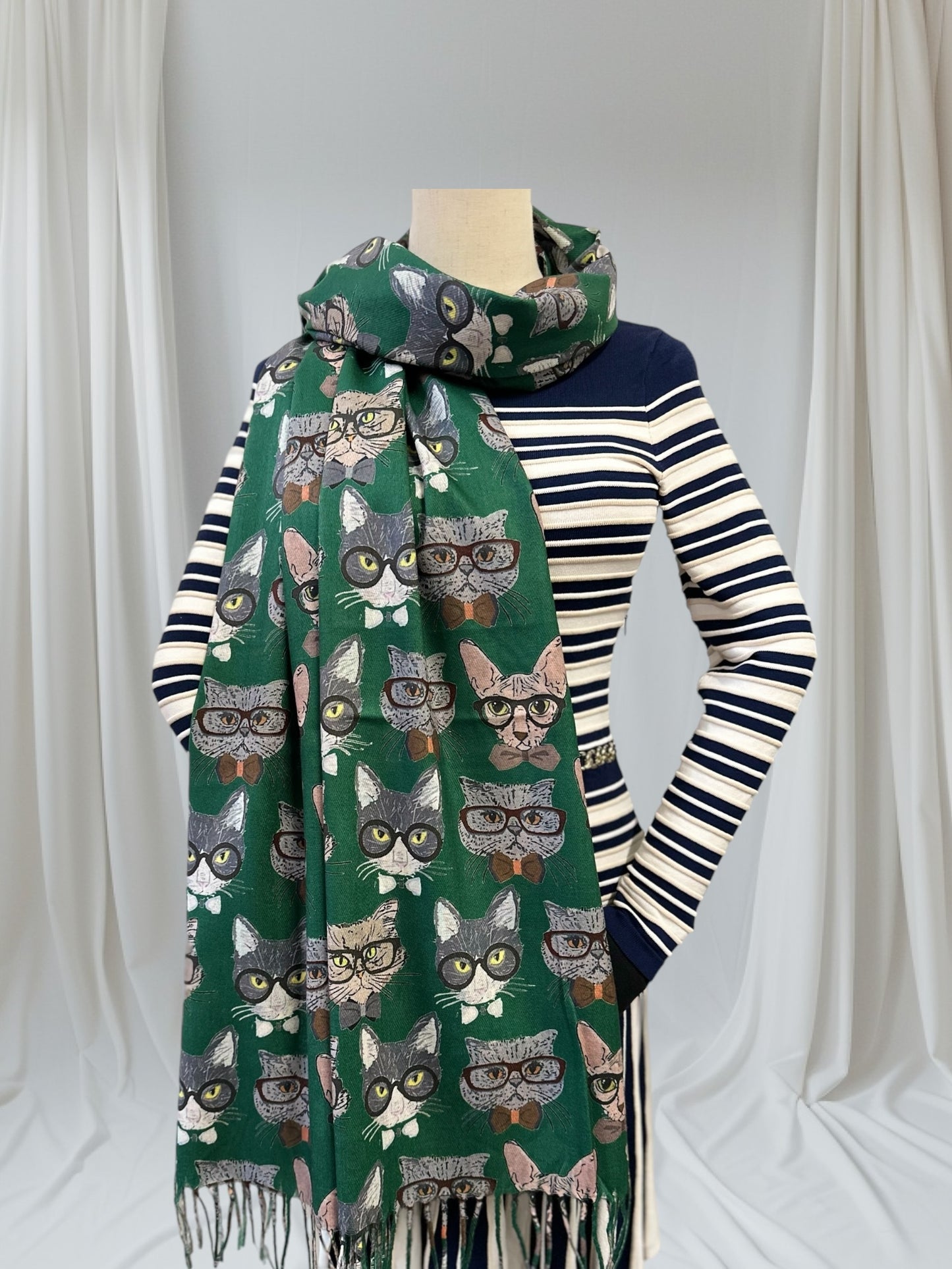 Cute Cat Print Wrap Pashmina Cashmere Feel Scarf