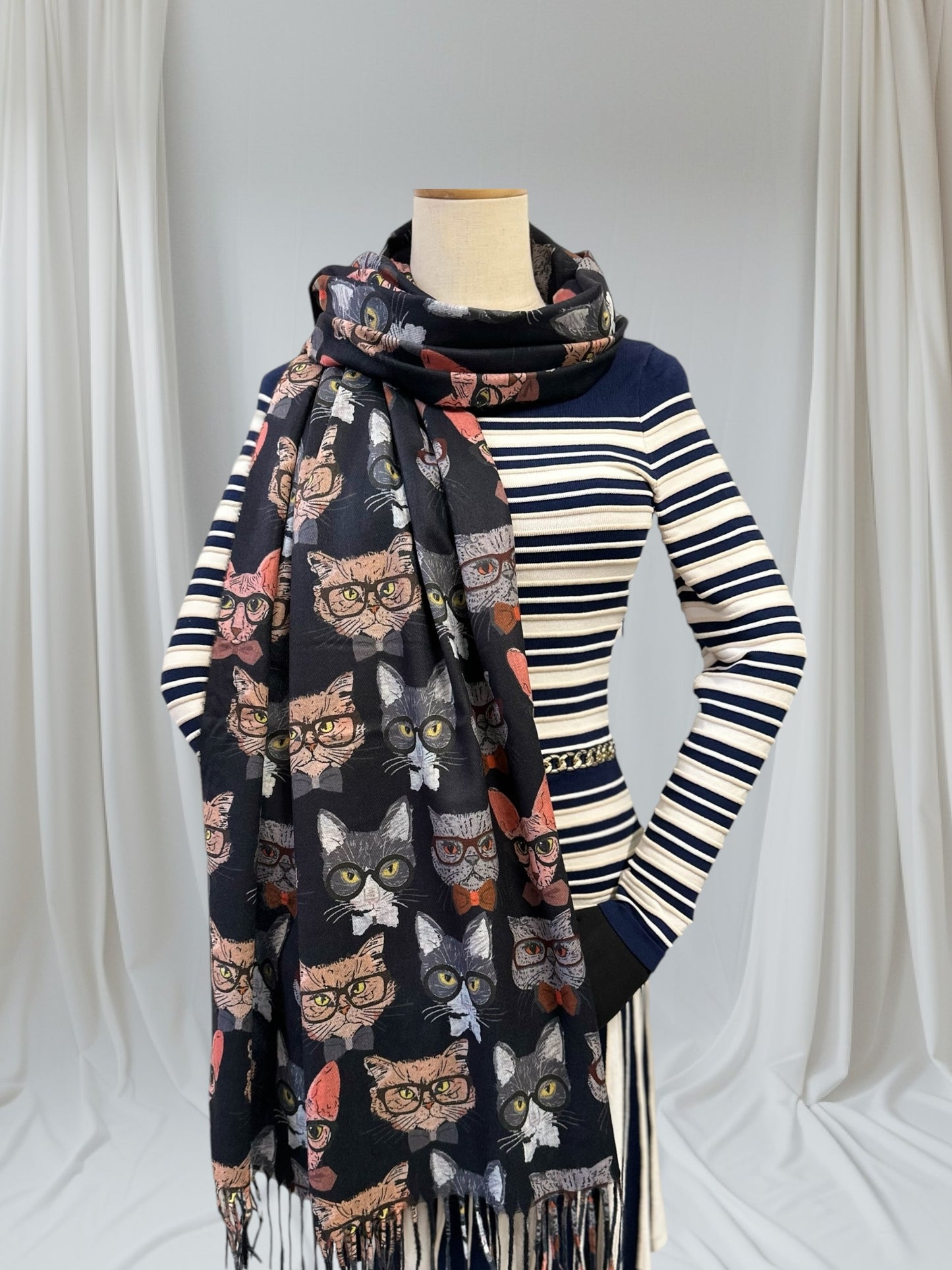 Cute Cat Print Wrap Pashmina Cashmere Feel Scarf