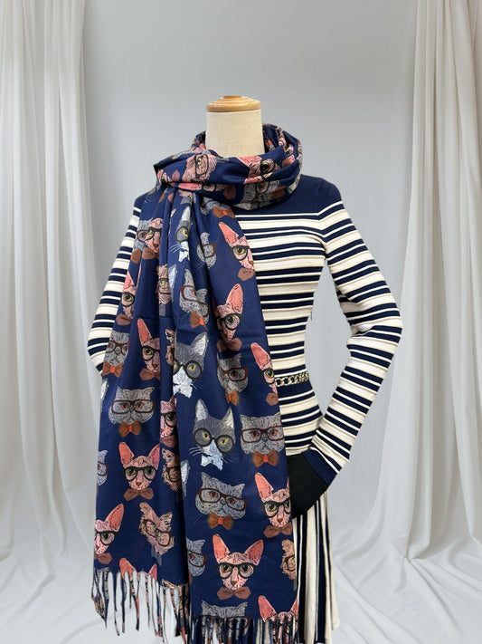 Cute Cat Print Wrap Pashmina Cashmere Feel Scarf