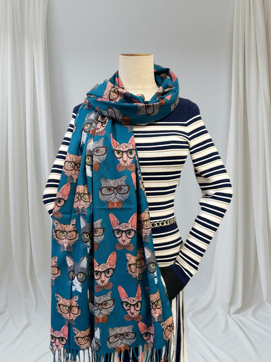 Cute Cat Print Wrap Pashmina Cashmere Feel Scarf