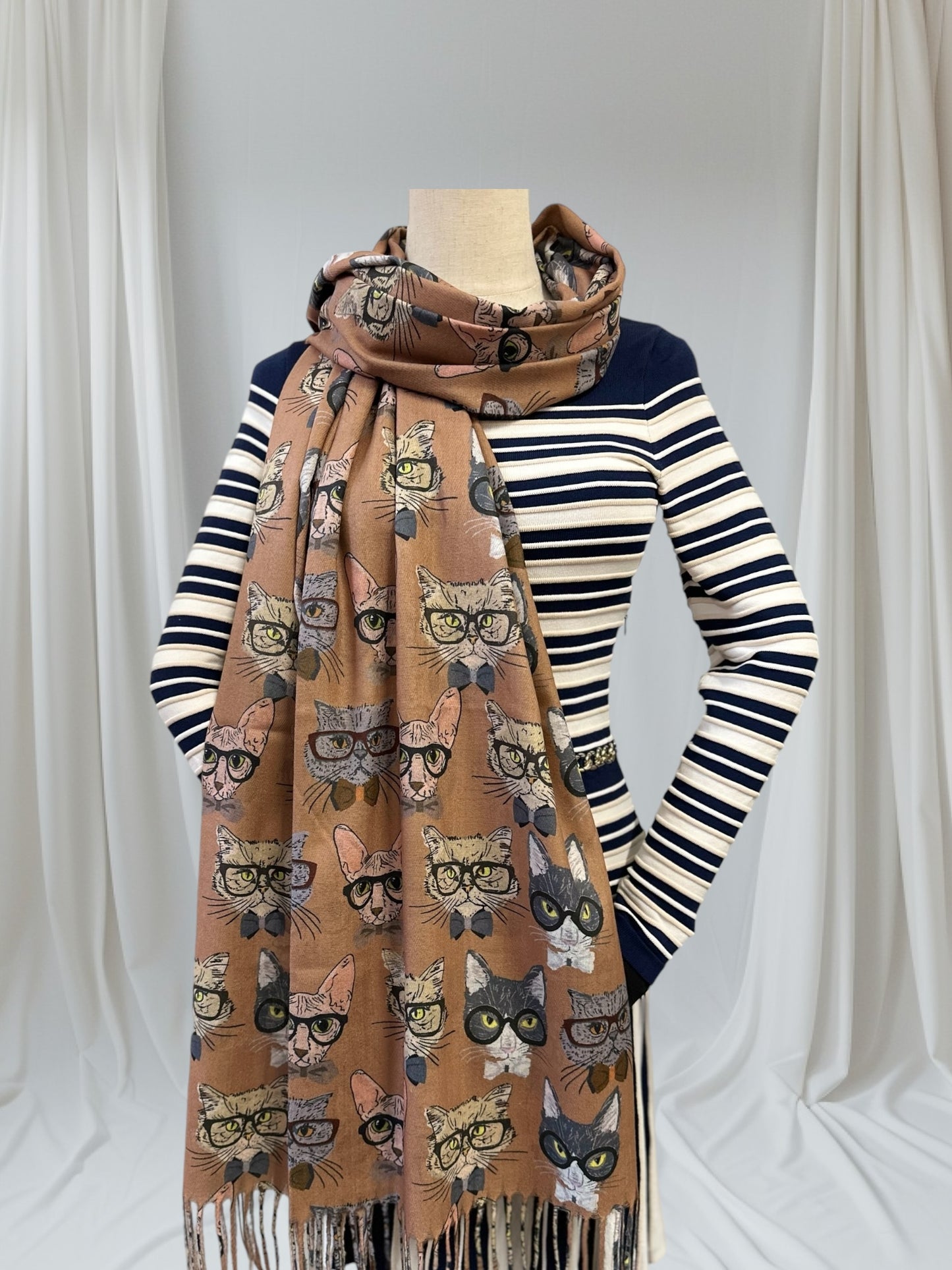 Cute Cat Print Wrap Pashmina Cashmere Feel Scarf