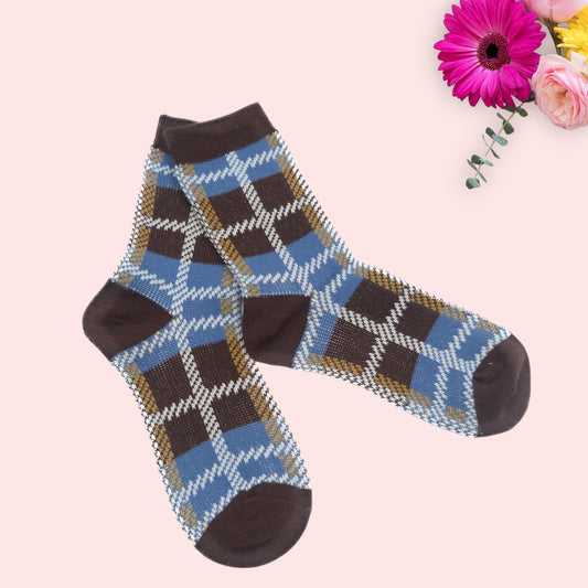 Square Tartan Style  Pattern  Seamless Socks