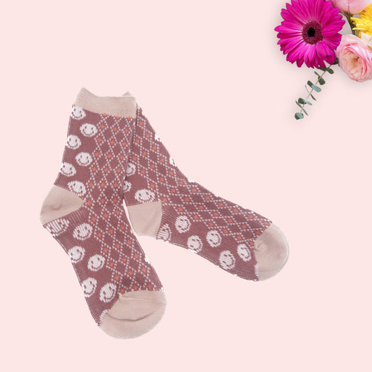 Checkered & Smiley Emoji Pattern  Seamless Socks