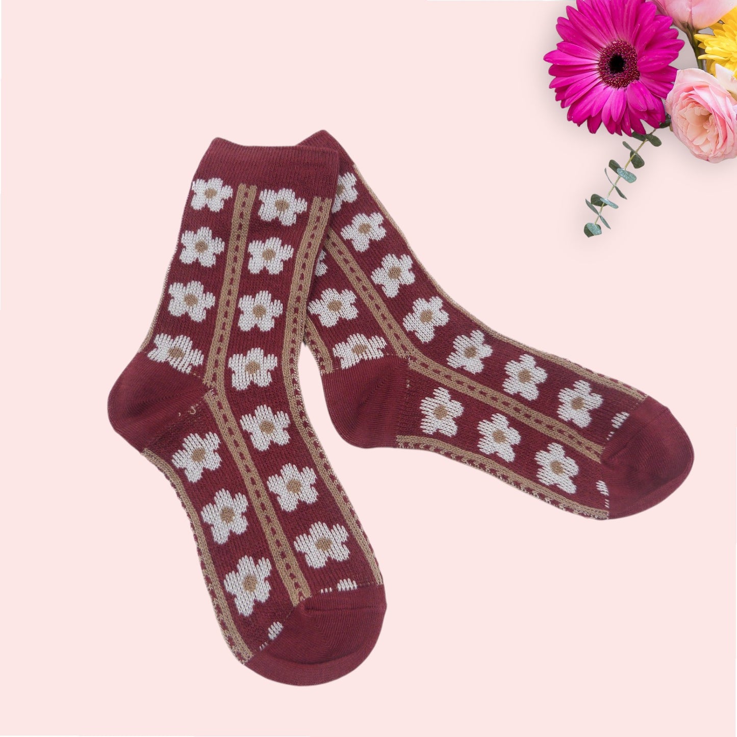 Daisy Flower  Pattern  Socks