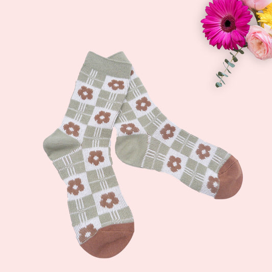 Square & Flower Style  Pattern  Seamless Socks