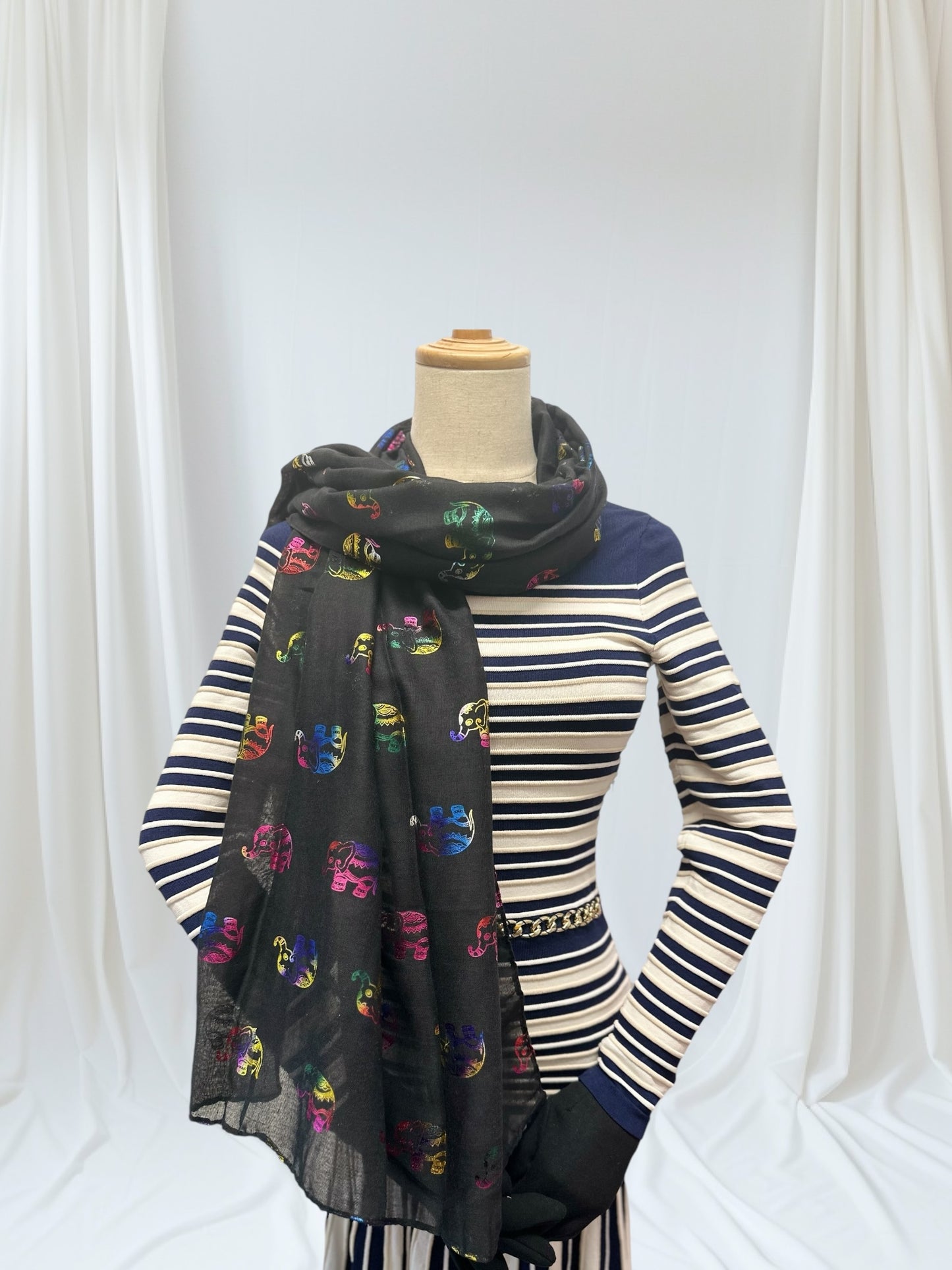 Rainbow Glitter Elephant Print Scarf