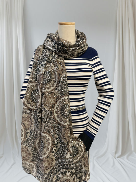 Glitter Foil Flower Print  Scarf