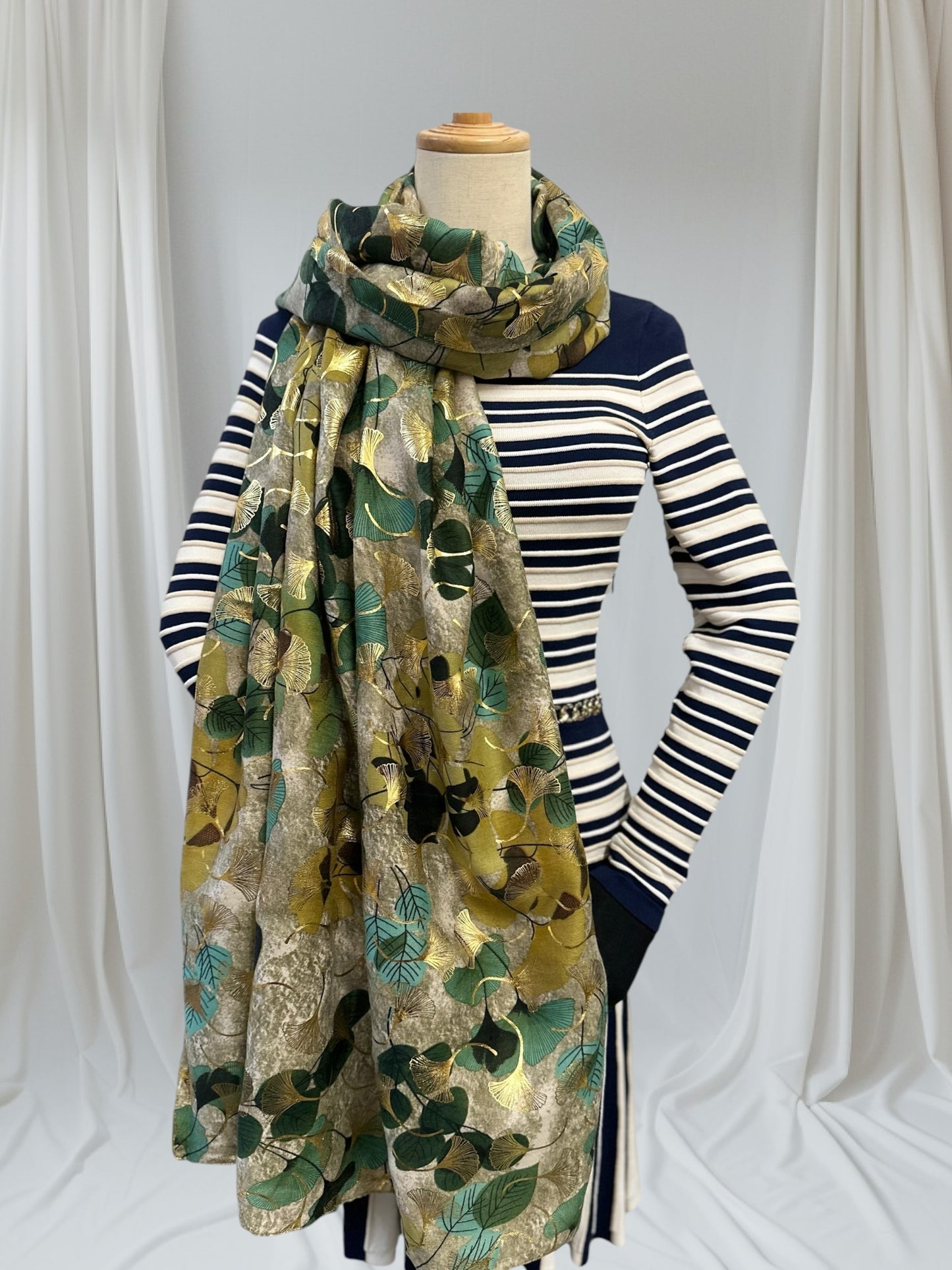 Glitter Foil Ginkgo Print Scarf