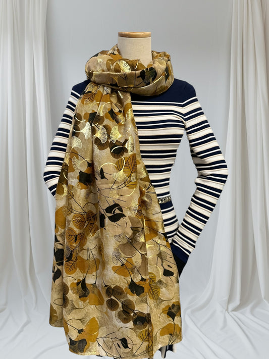 Glitter Foil Ginkgo Print Scarf