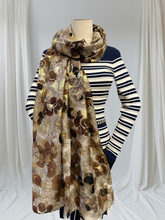 Glitter Foil Ginkgo Print Scarf