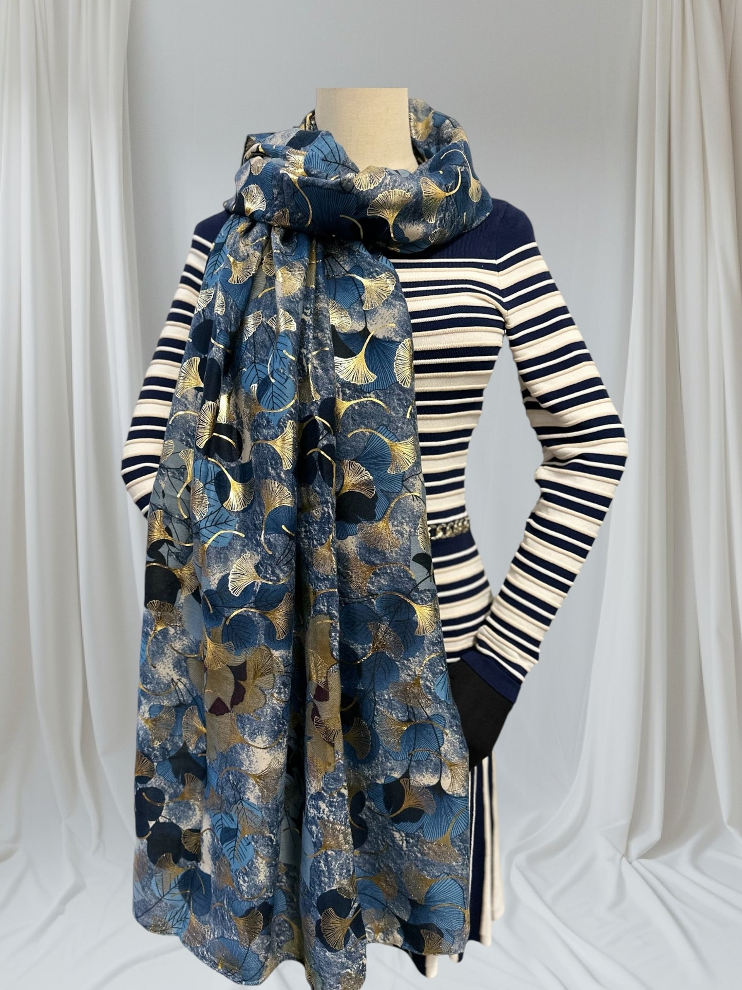 Glitter Foil Ginkgo Print Scarf