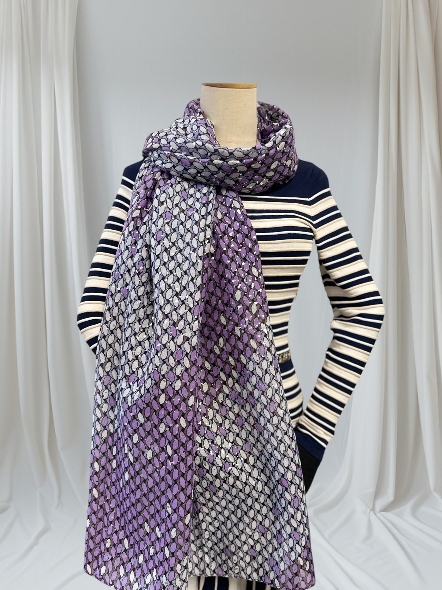 Glitter Foil Leaf Raindrop Print  Scarf