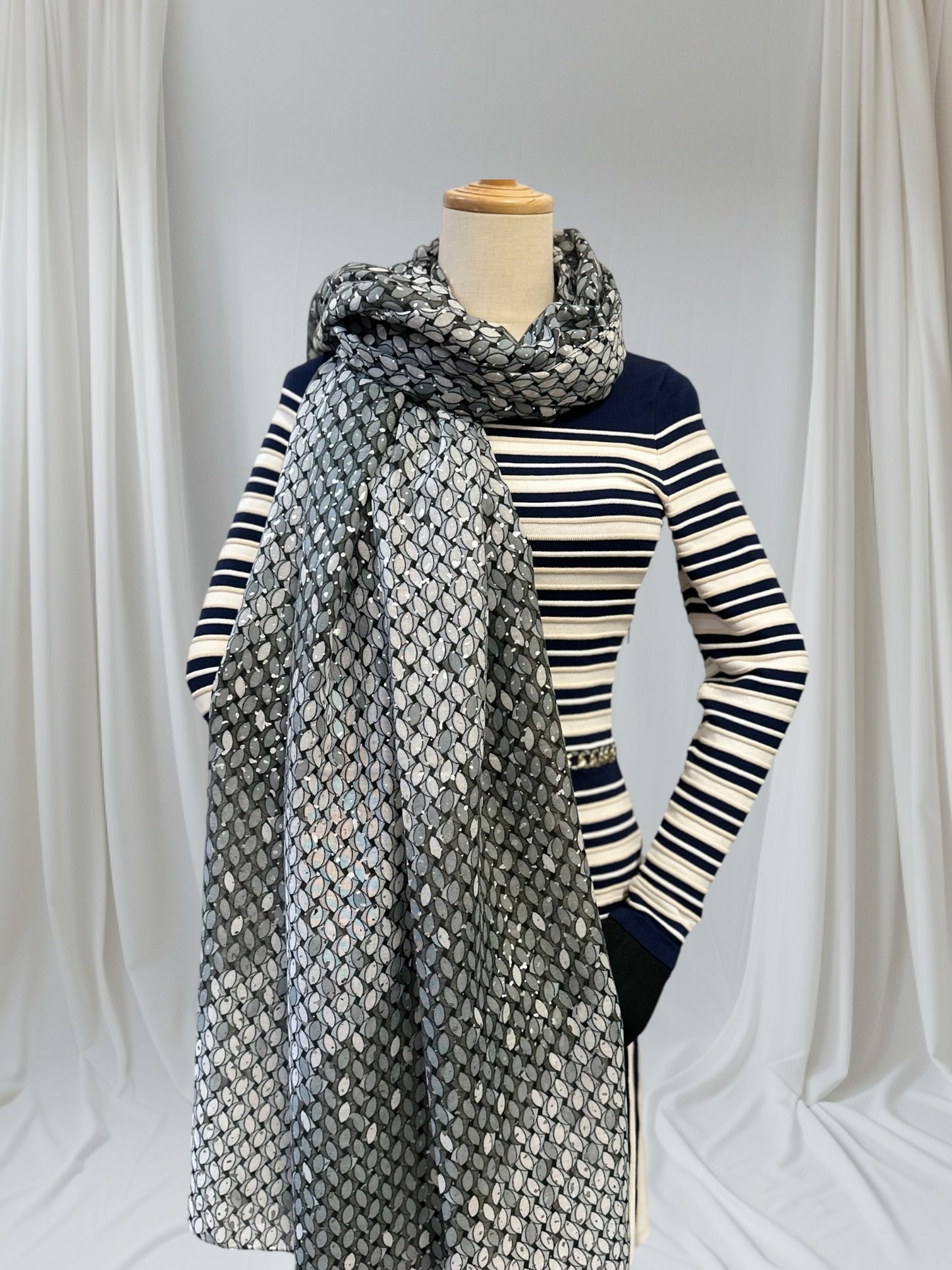 Glitter Foil Leaf Raindrop Print  Scarf