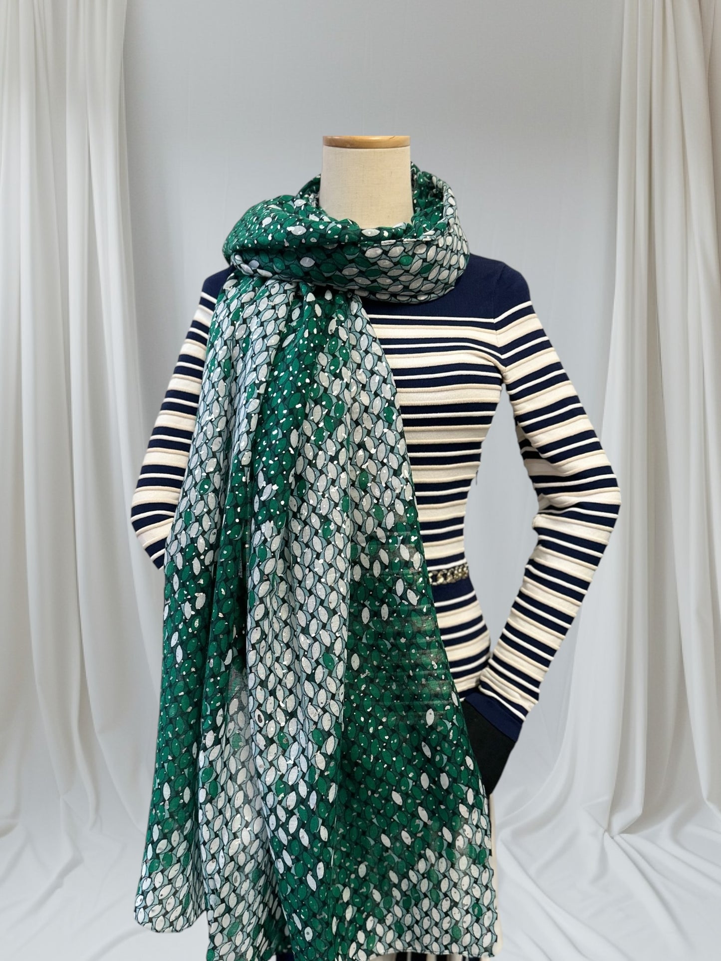 Glitter Foil Leaf Raindrop Print  Scarf